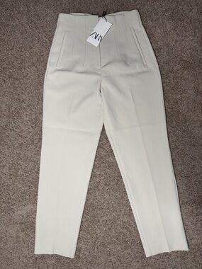 Zara Ivory High-Waist Tailored Pants